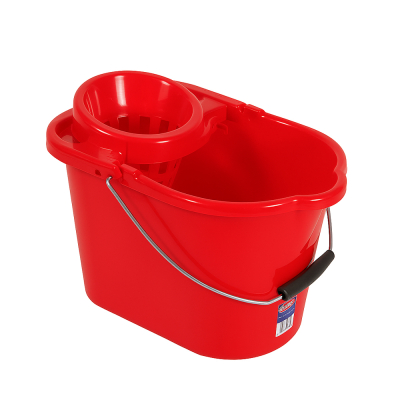 Red Plastic Mop Bucket & Wringer 15ltr