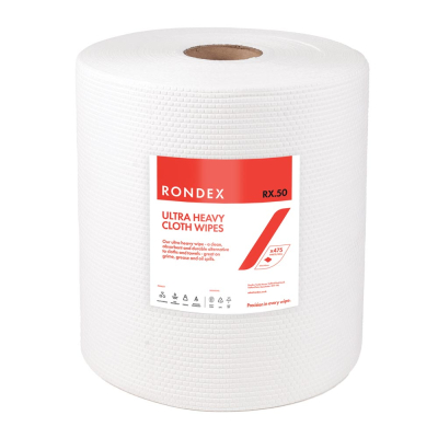 Rondex RX.50 White Ultra Heavy Cloth Wipes - 475 Sheet
